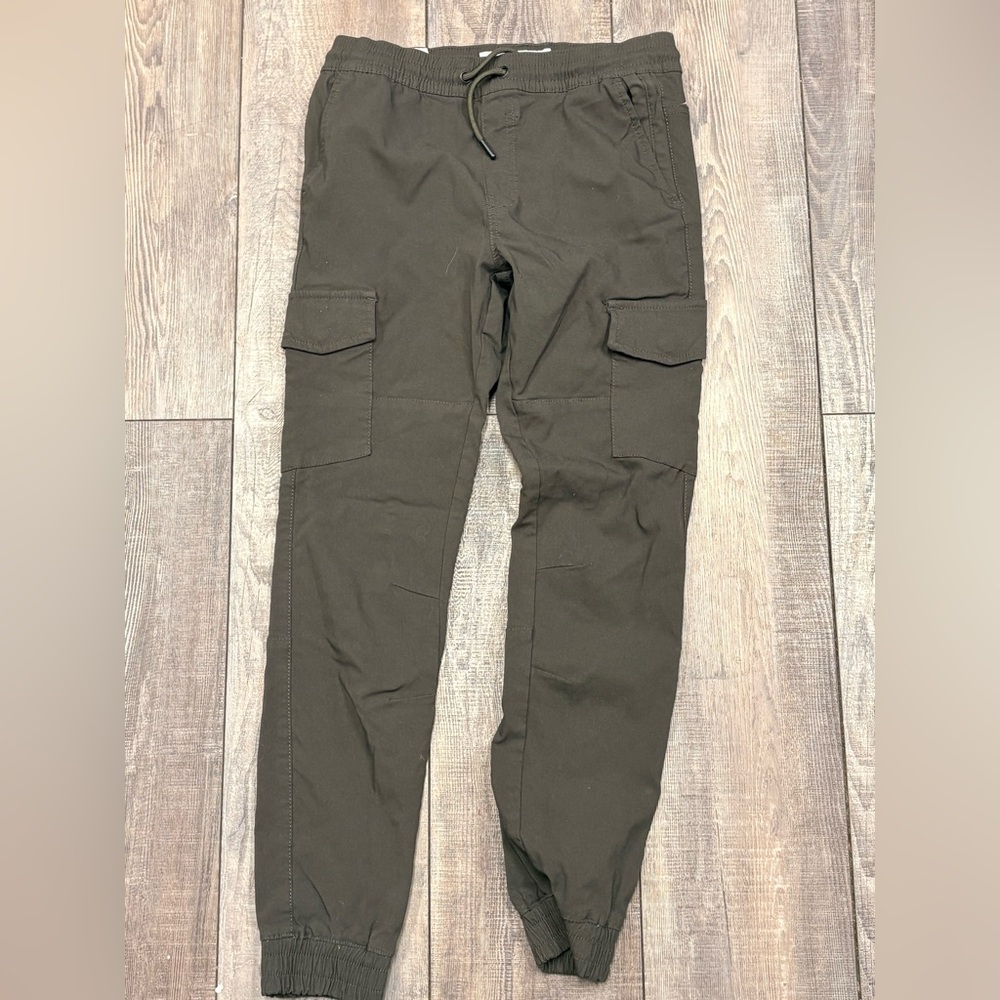 Youth Cargo Jogger Pants in Olive with Elastic Waist